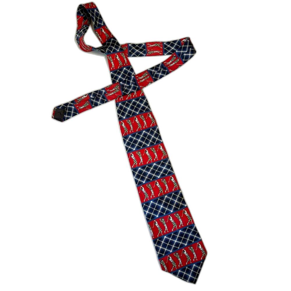 Christian Dior Monsieur Tie Men's Navy Red Plaid Golfer Vintage Workwear Luxury